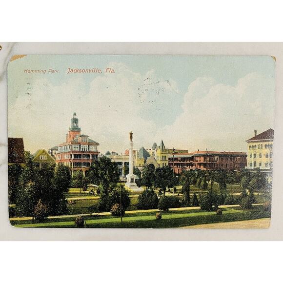 Jacksonville FL Florida Artistic Hemming Park Civil War Statue Postcard 1909 - Picture 1 of 2